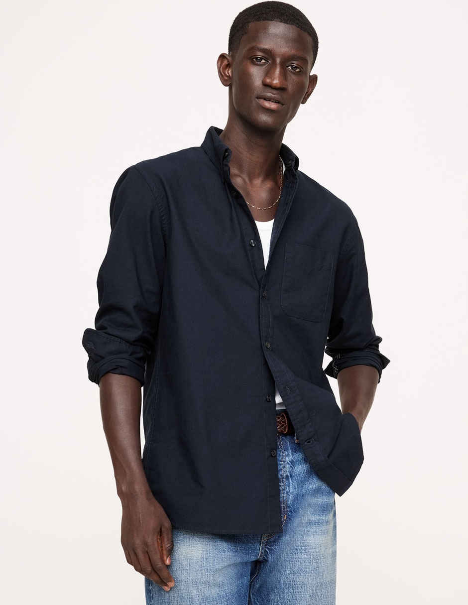 Camisa casual de algodón manga larga para hombre