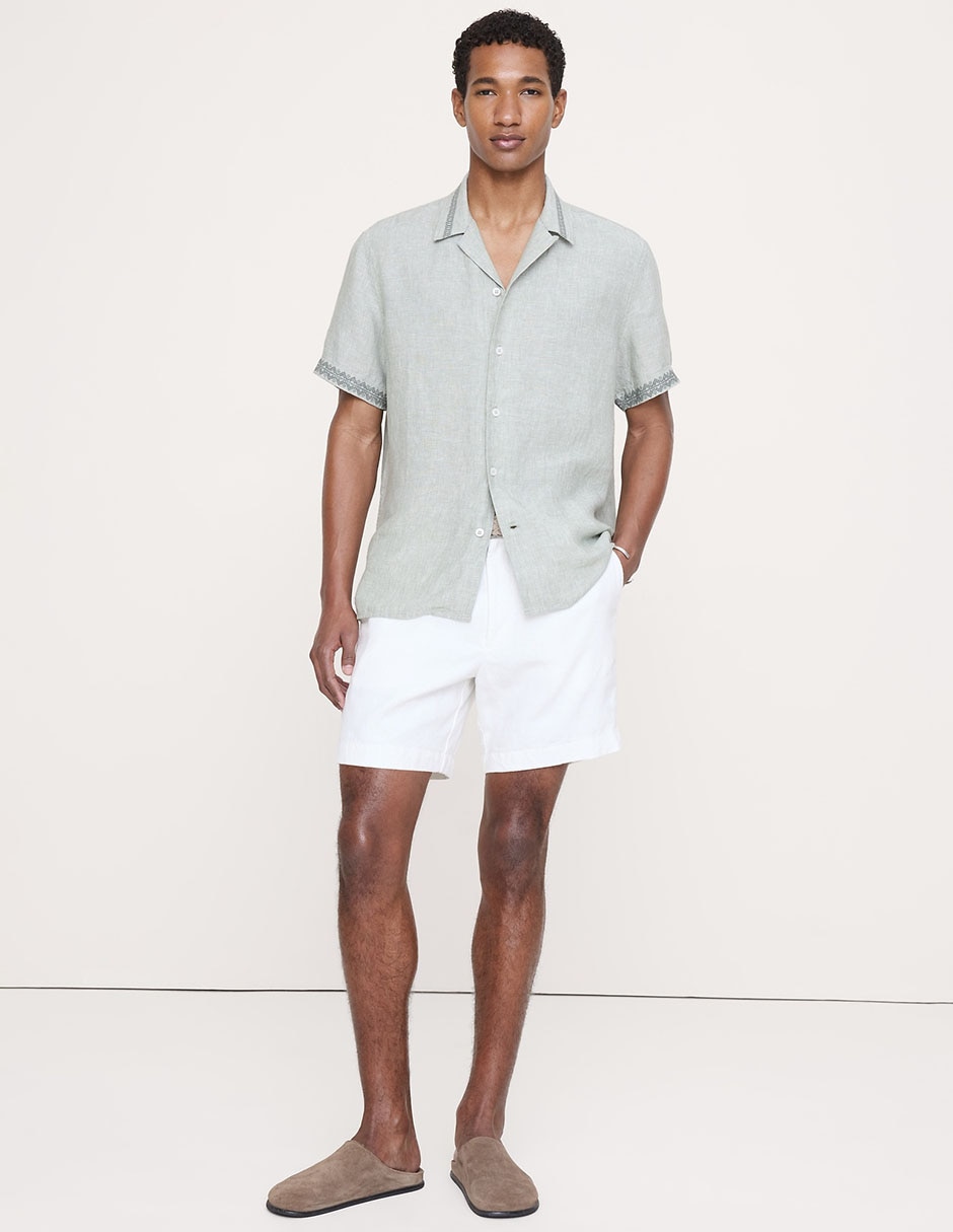 Camisa casual de lino manga corta para hombre