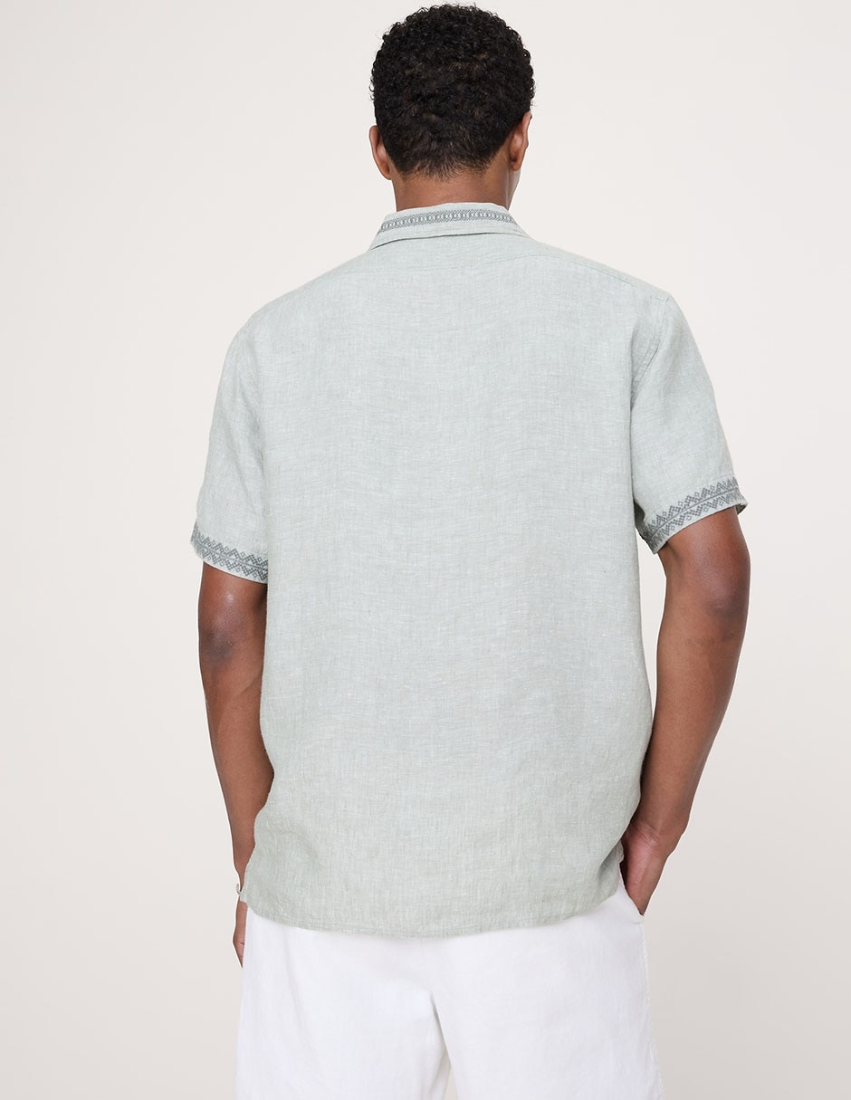 Camisa casual de lino manga corta para hombre