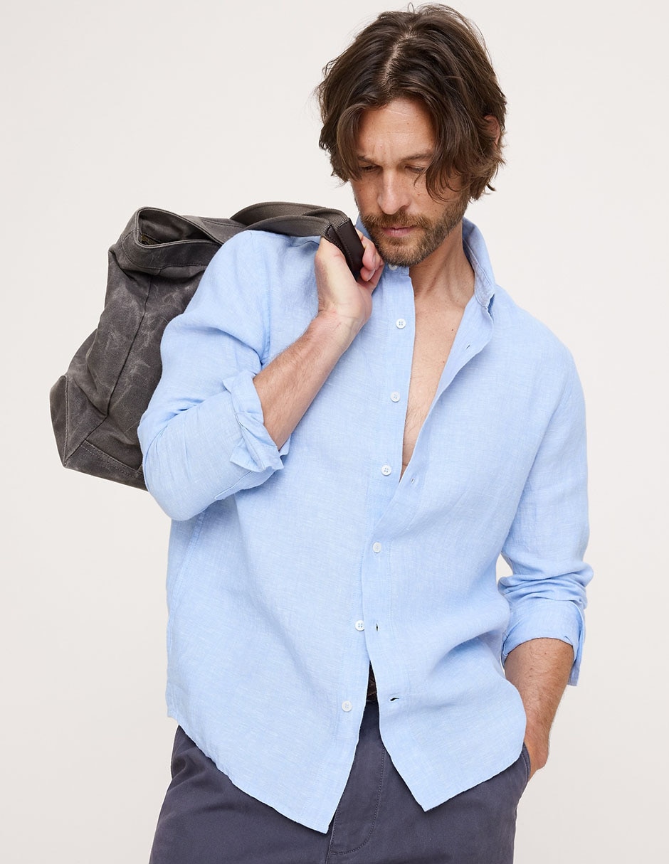 Camisa casual de lino manga larga para hombre