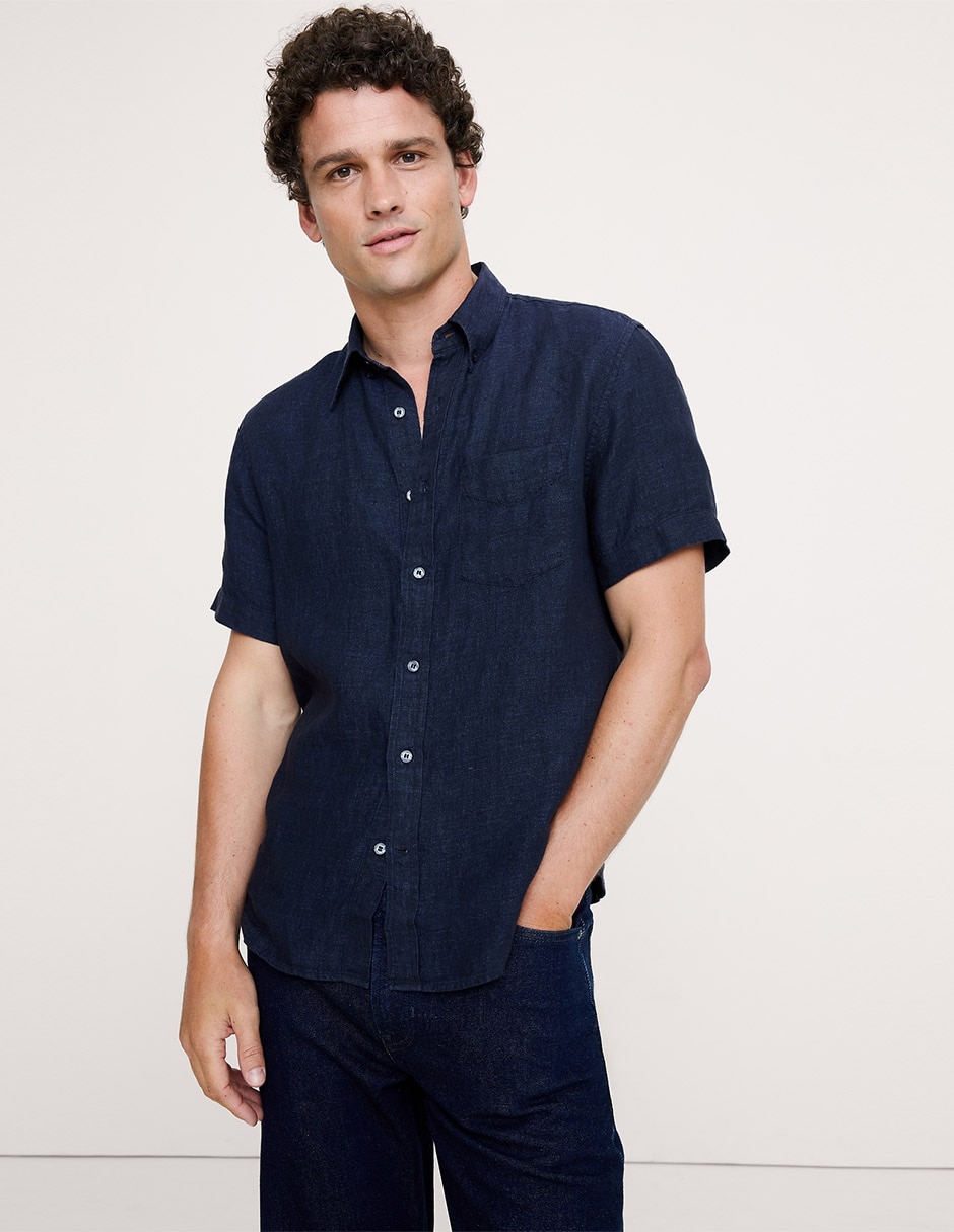Camisa casual de lino manga corta para hombre Camisa casual de lino manga corta para hombre