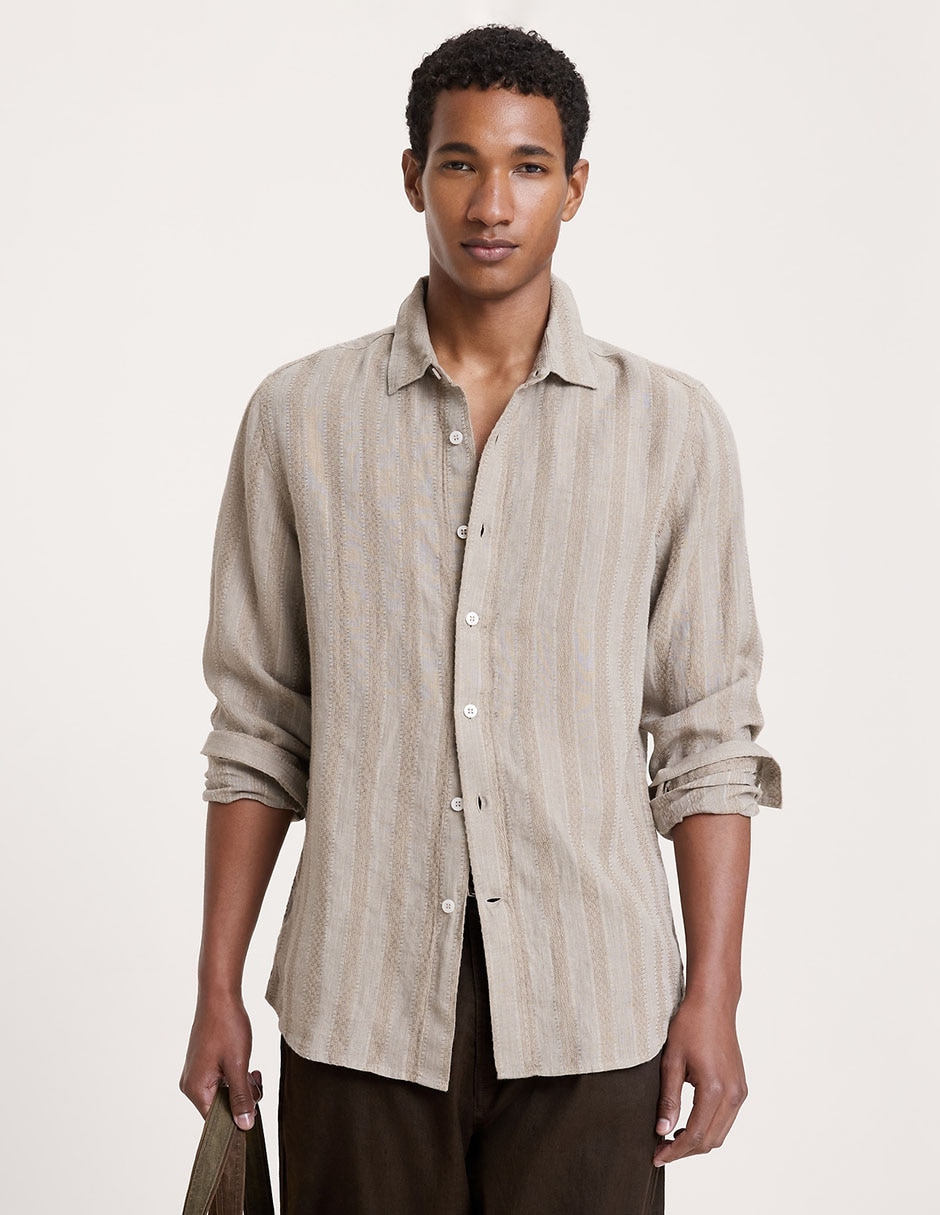 Camisa casual de lino manga larga para hombre Camisa casual de lino manga larga para hombre
