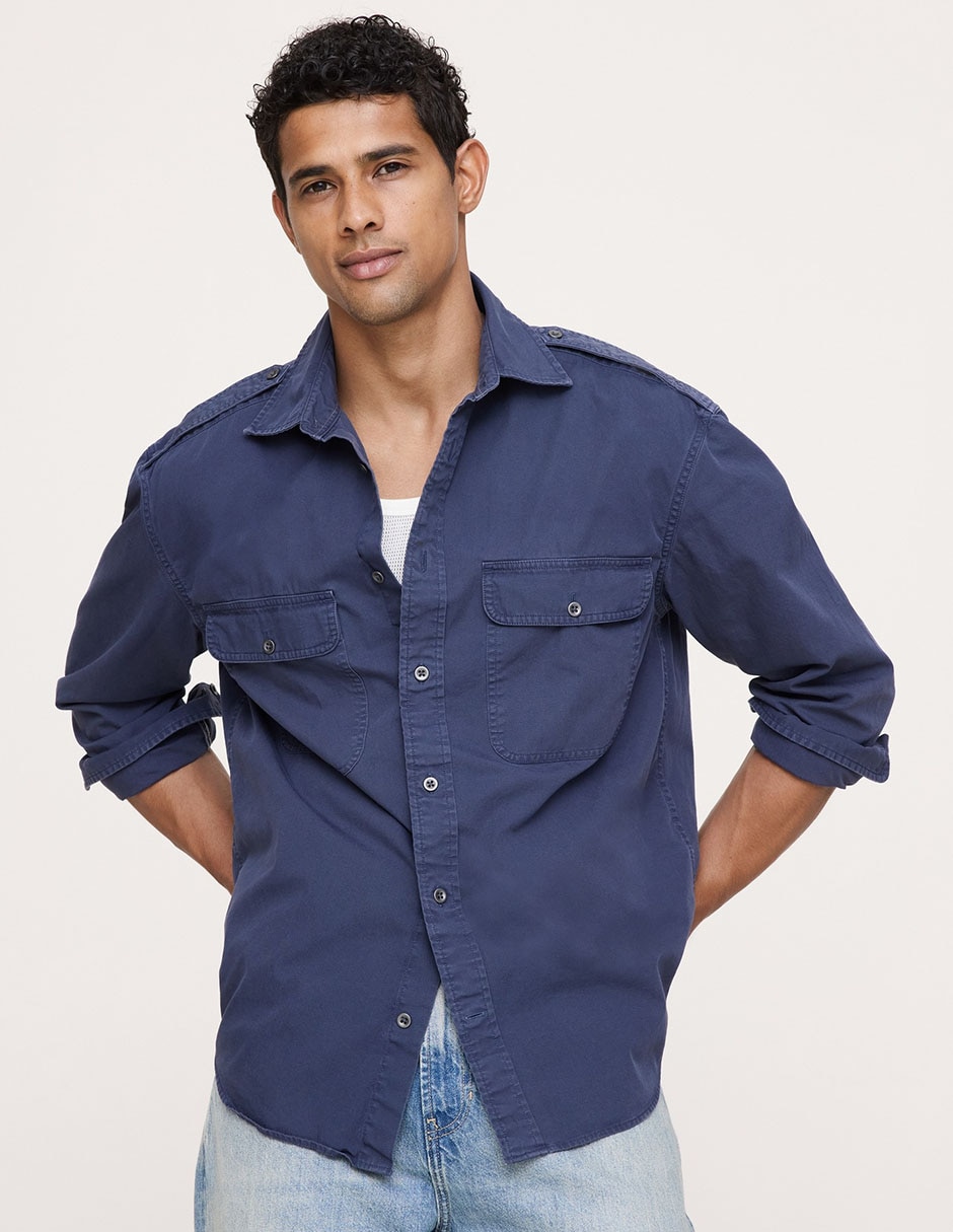 Camisa casual de algodón manga larga para hombre Camisa casual de algodón manga larga para hombre
