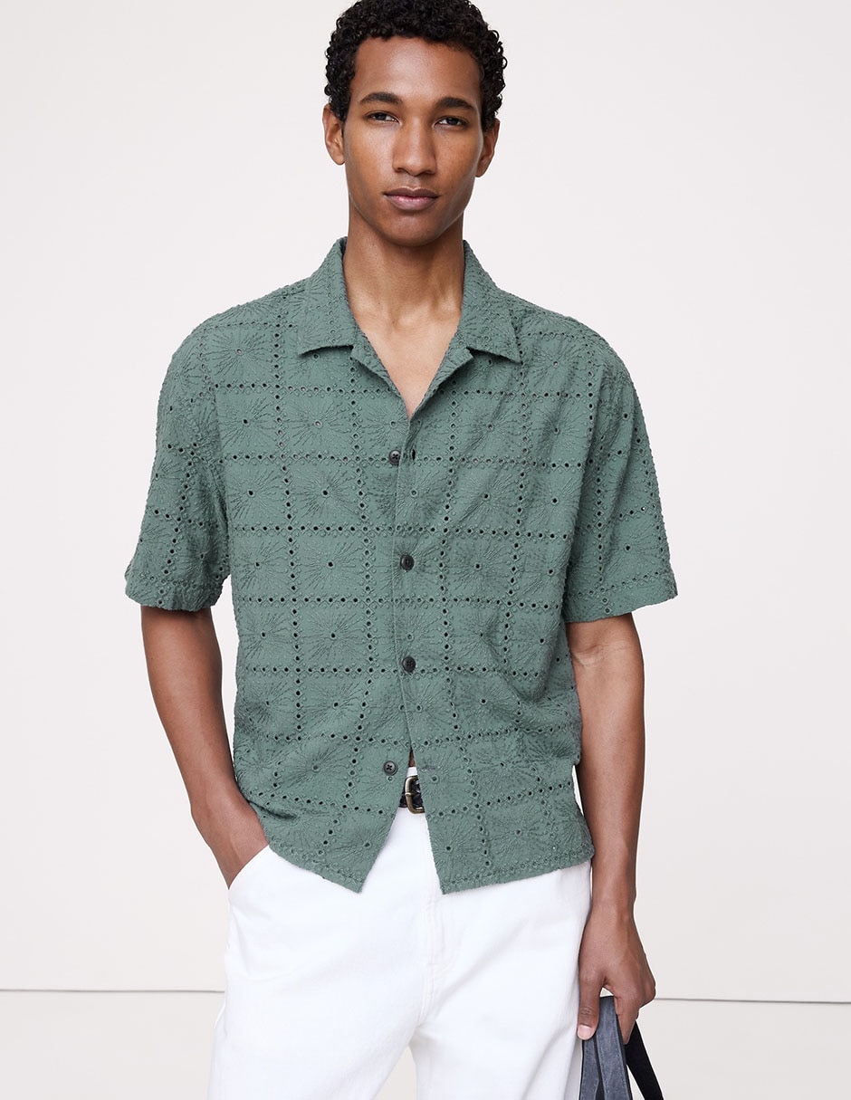 Camisa casual de algodón manga corta para hombre