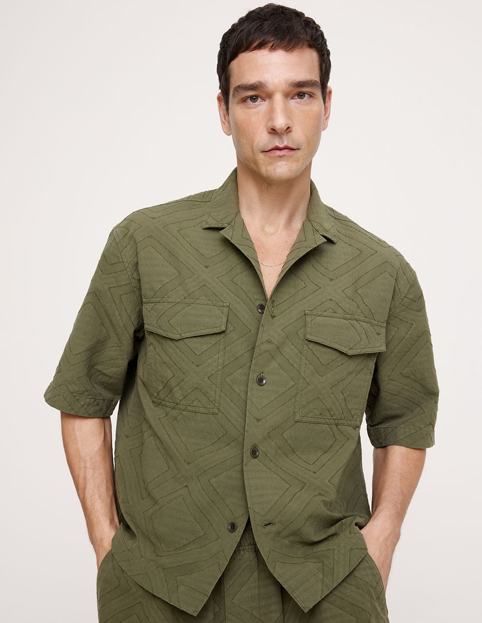 Camisa casual de algodon manga al codo para hombre