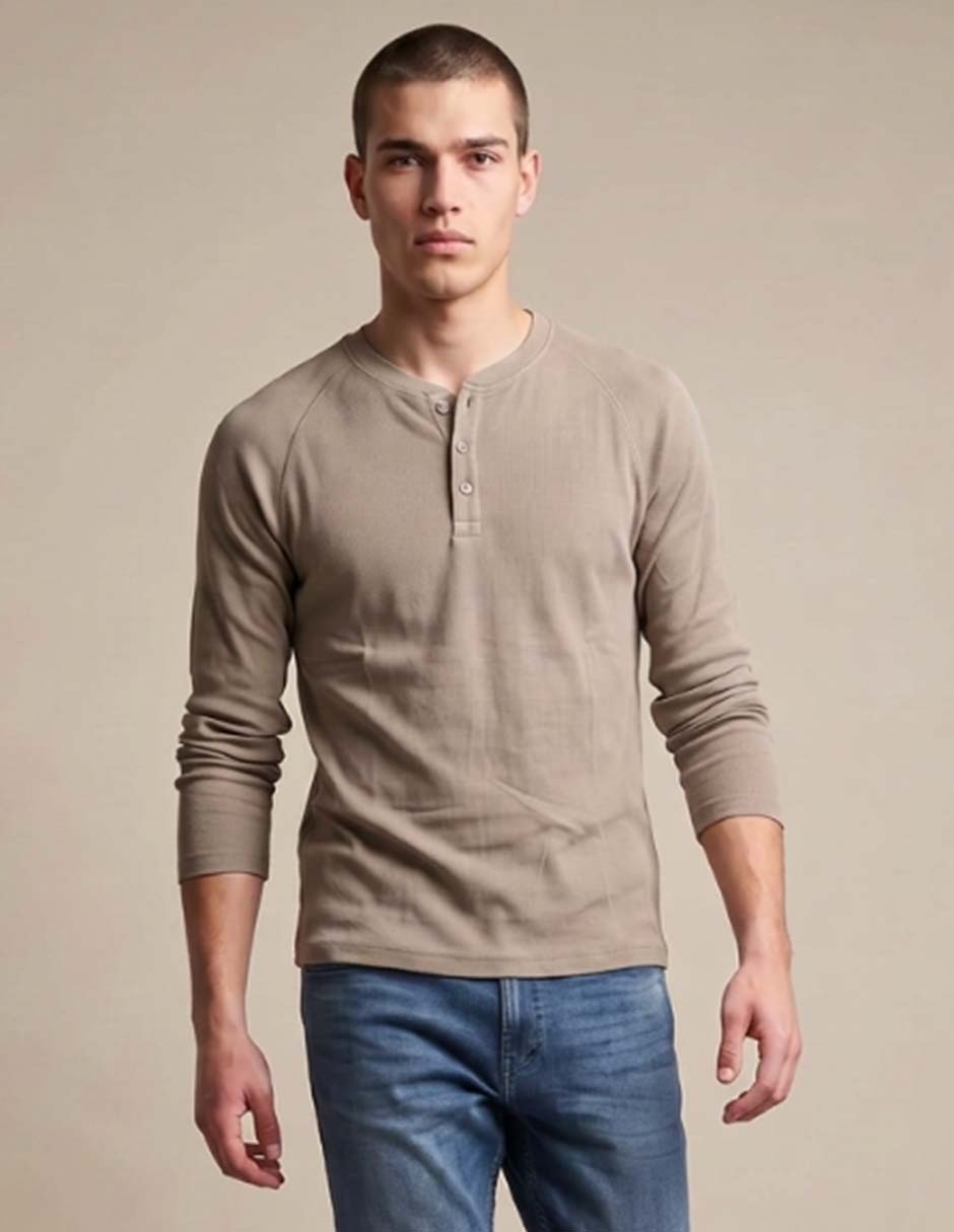 Playera cuello henley para hombre 1