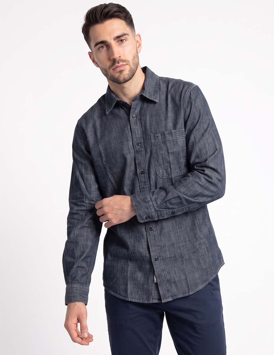 Camisa casual de algodón manga larga para hombre