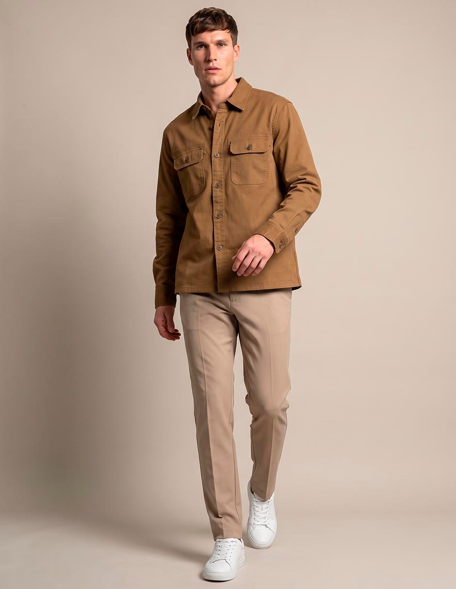Sobrecamisa casual de algodón manga larga para hombre Sobrecamisa casual de algodón manga larga para hombre