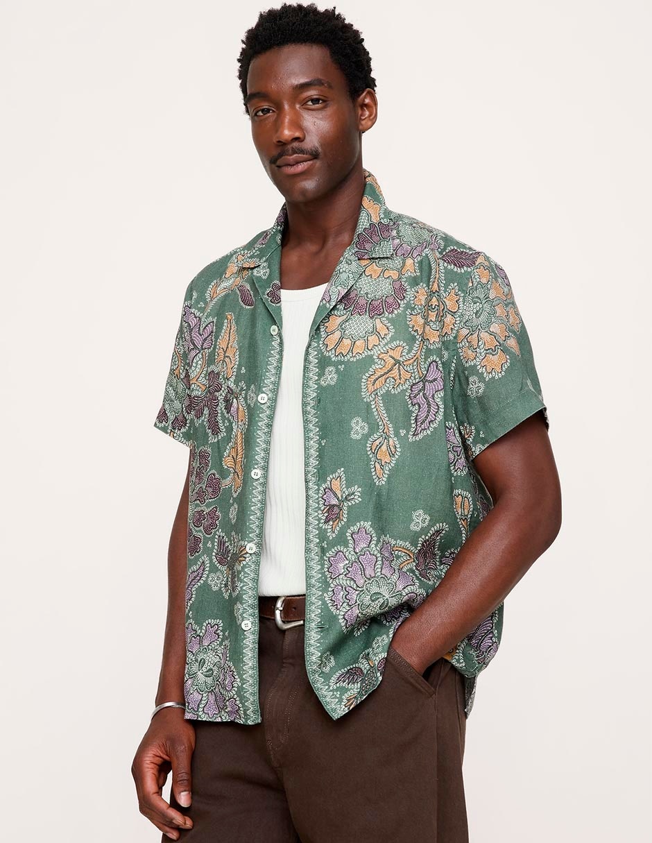 Camisa casual de algodón manga corta para hombre
