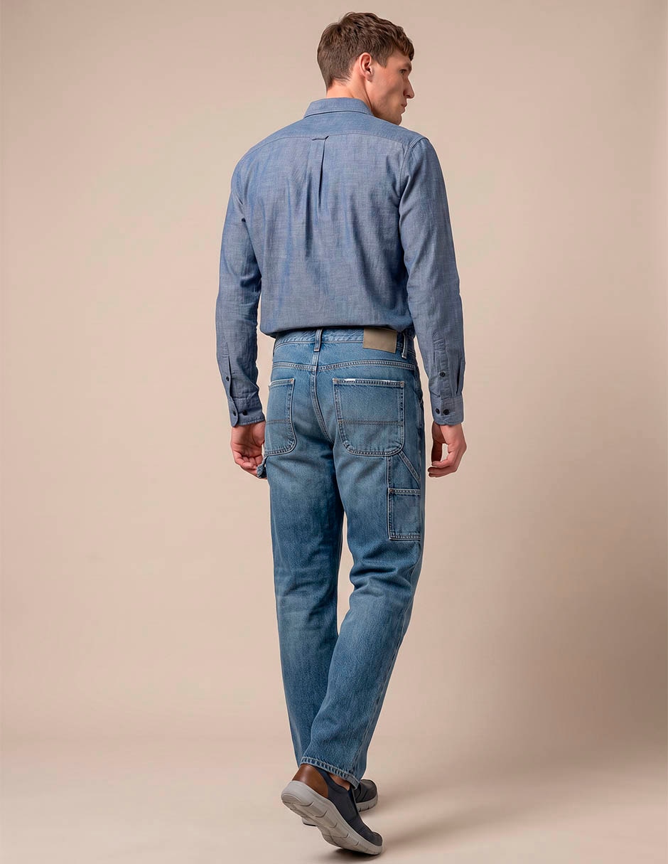 Jeans straight lavado stone wash para hombre 3
