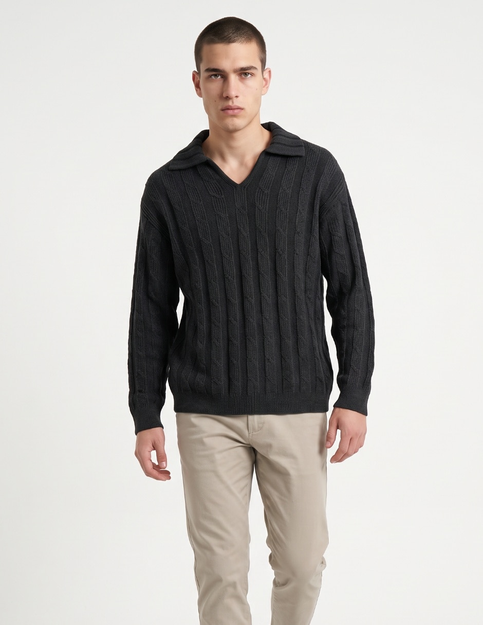 Suéter cuello camisero para hombre